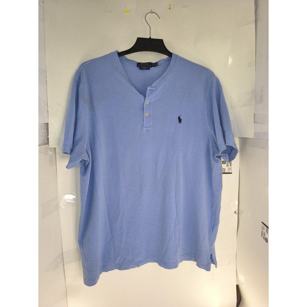 Polo Ralph Lauren Featherweight Mesh Henley Shirt Blue XL Short Sleeve Pony Logo